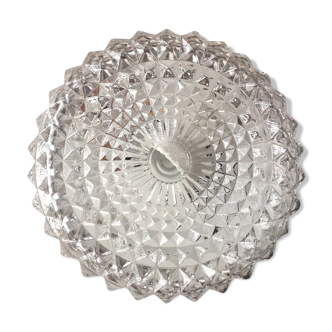 Round ceiling lamp in structured glass vintage 60s-70s