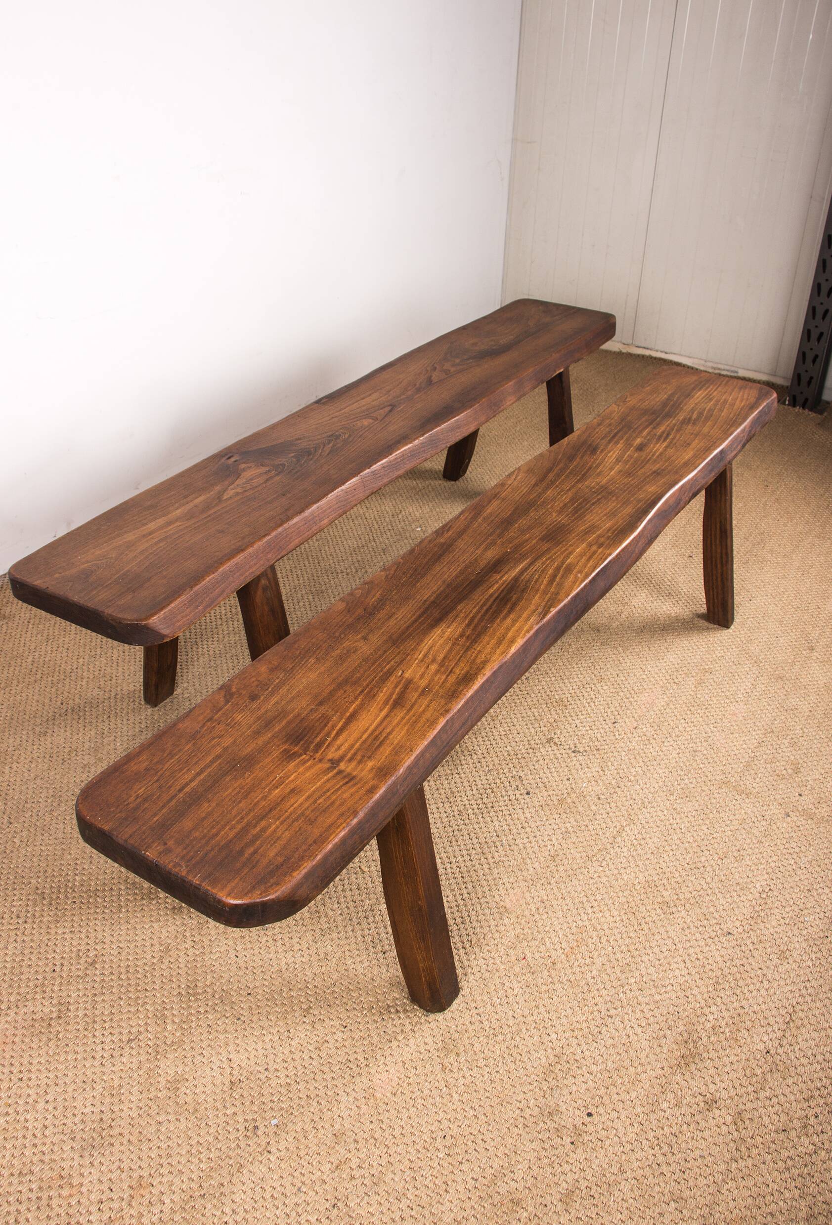 Pair of Scandinavian benches in Solid Elm by Olavi Hanninen 1960.