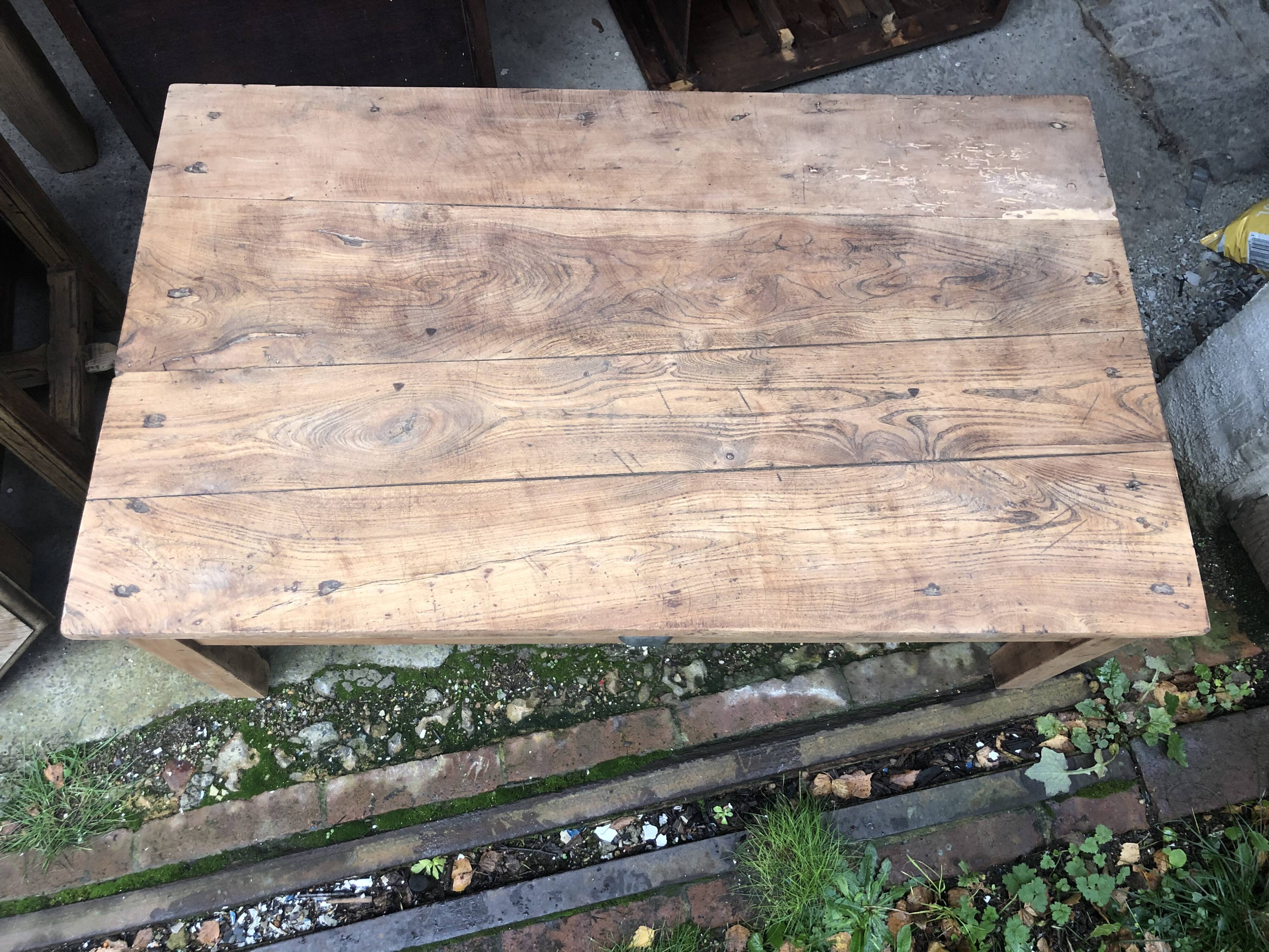 Raw wood farm table coffee table