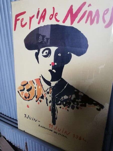 Poster Eduardo Arroyo feria Nimes 1984 under glass