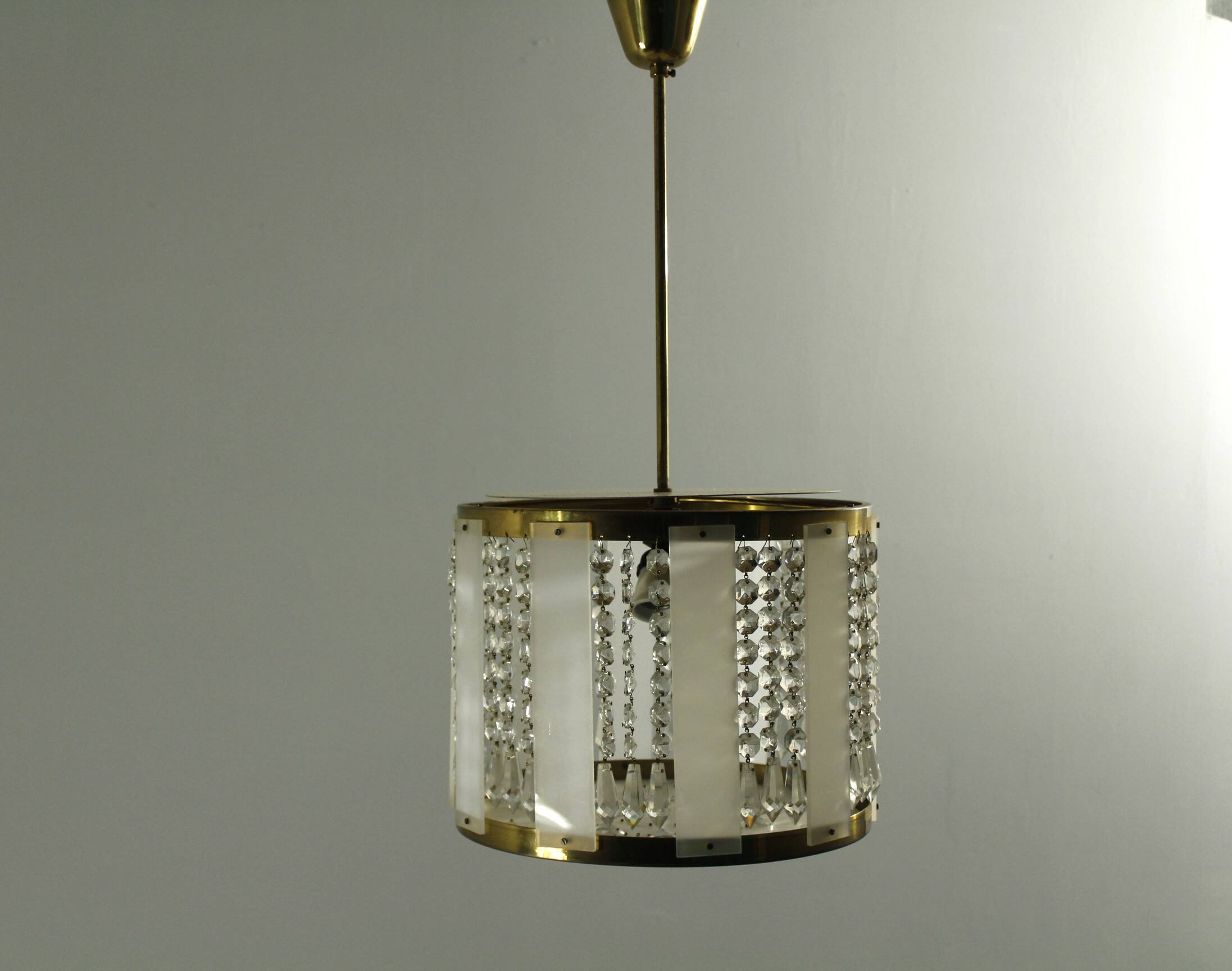 Crystal Glass and Brass Pendant by Jablonecké Sklárny
