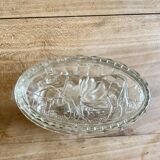 Vintage glass butter dish with cow decorations