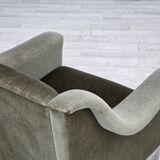 1970s, Danish armchair, original green furniture velour, beech wood.