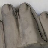 Empty silver chromed ceramic pocket in the shape of a large hand, 1980