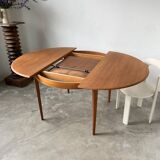 Scandinavian round teak table with extension