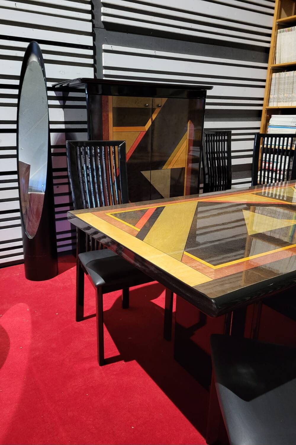 Maurice Villency GC Colombo Italia black lacquer high-gloss dining set