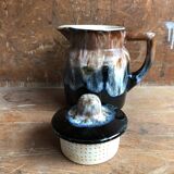 Old Pitcher Teapot + Anse Grès Flammés France Vintage