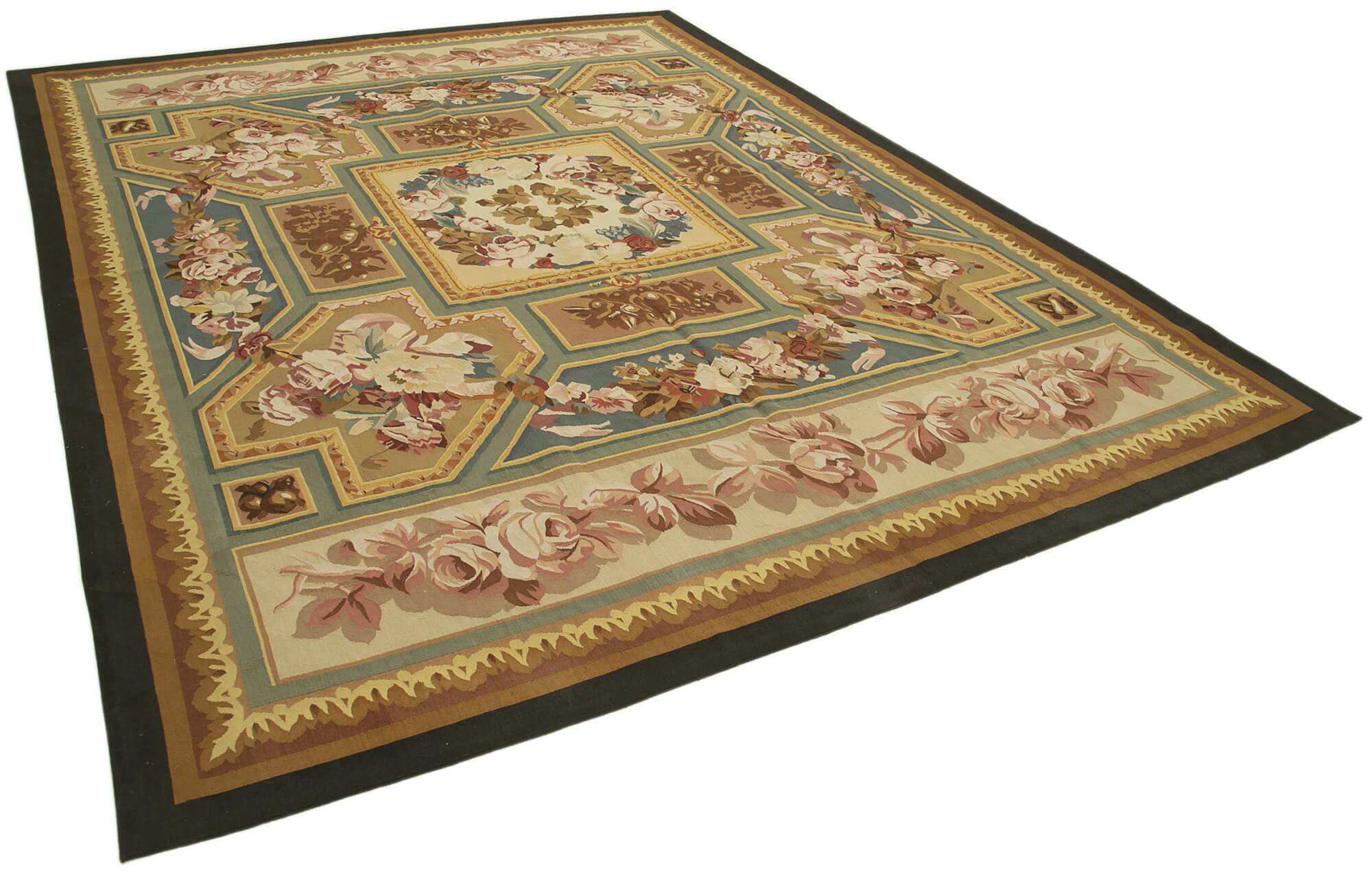 Handmade European Vintage Aubusson Kilim 280 cm x 369 cm