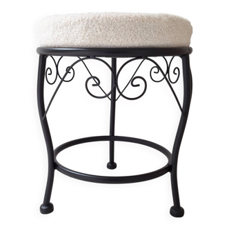 Black iron stool / pouffe with terry fabric cushion