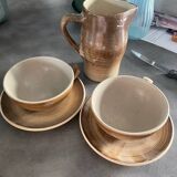 Pitcher and two Longchamp stoneware cups