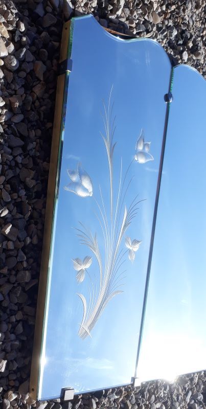 Mirror triptych engraved ancient XX Art Deco 169x75cm