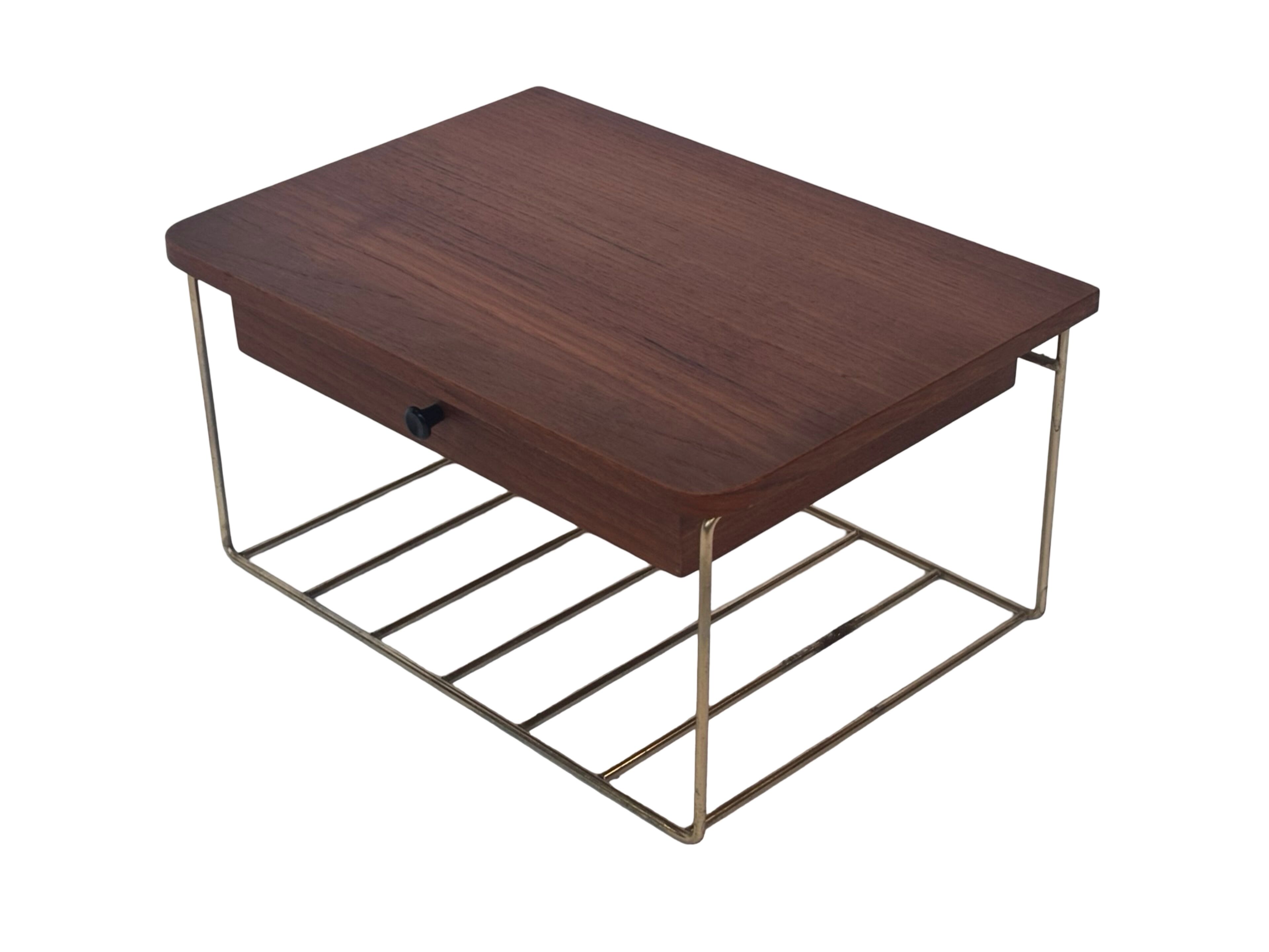 Vintage Floating Wall Shelf With Drawer, Teak String Rack 60's Design