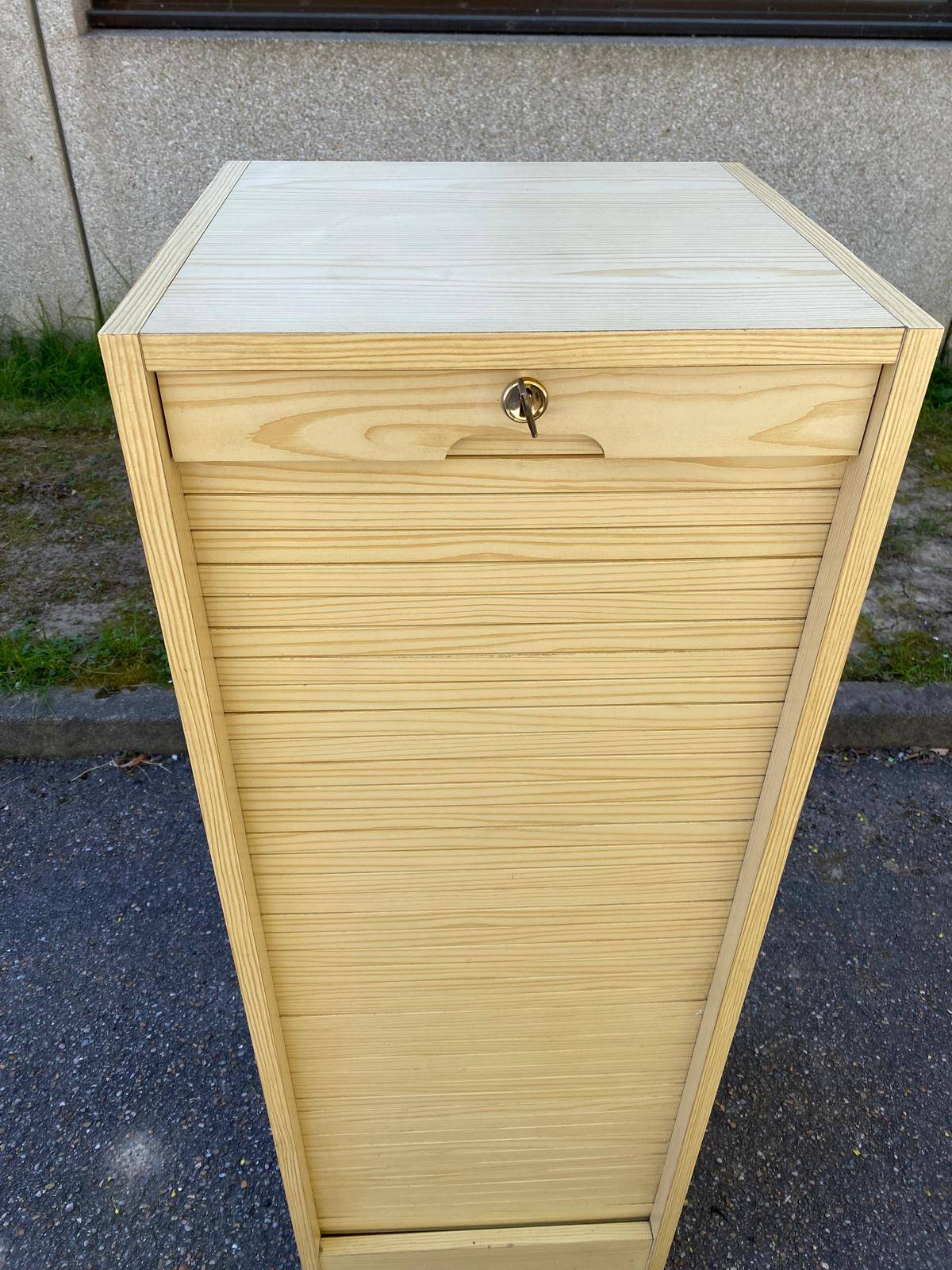Beige wooden cabinet with curtains or sliding shutters 120cm