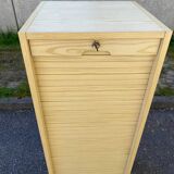 Beige wooden cabinet with curtains or sliding shutters 120cm