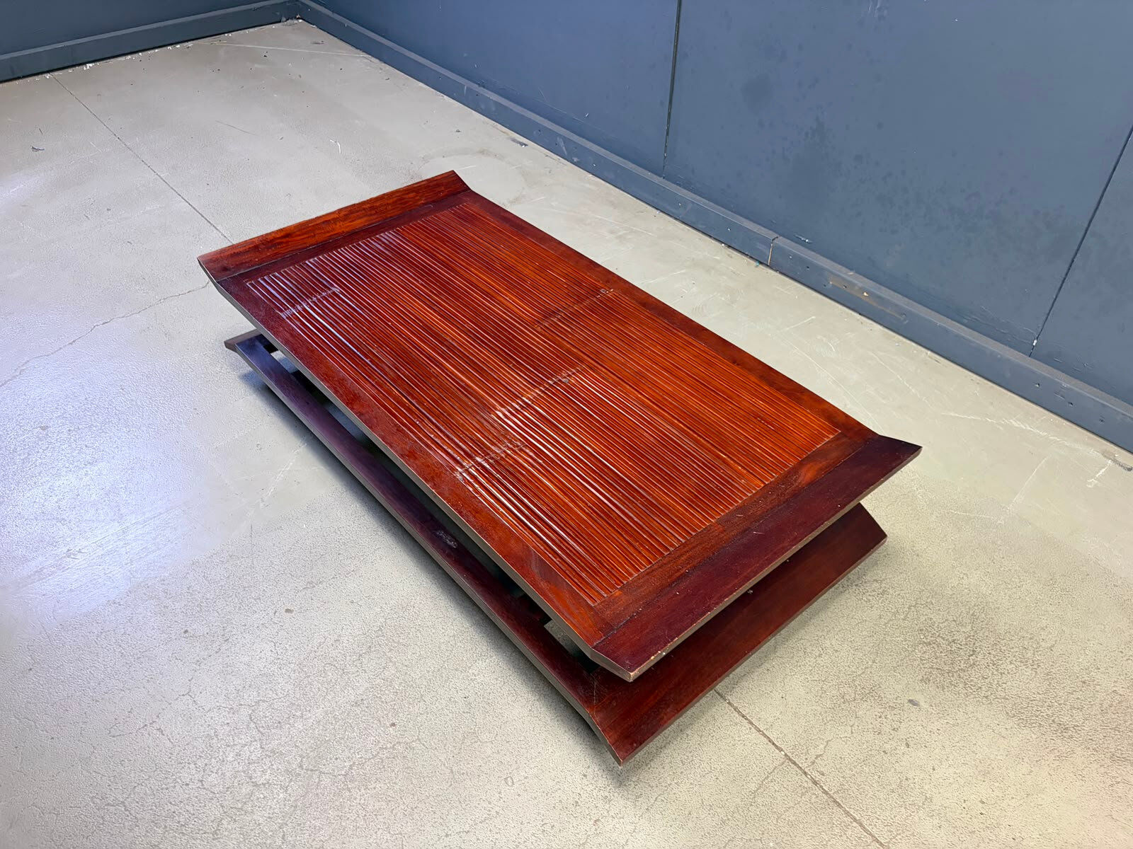 Two-tiered pagoda Wabi Sabi style coffee table in wood and bamboo, 1970s