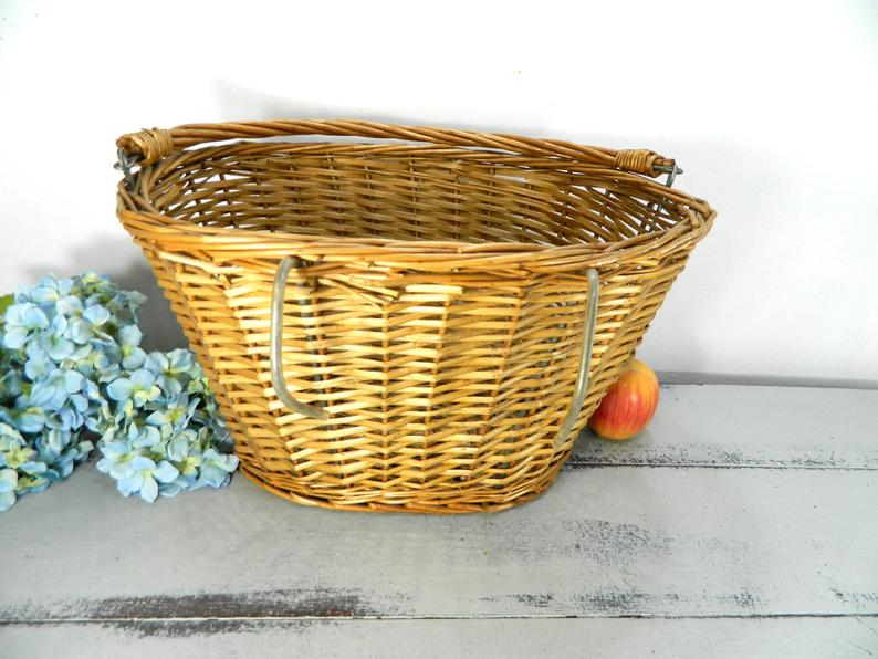 Vintage wicker bike basket, market basket