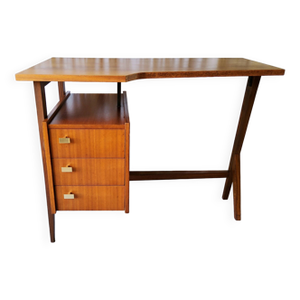 Bureau asymétrique en bois, années 50-60