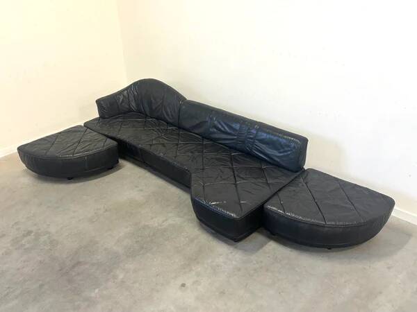 Canapé modulaire en cuir de mouton italien, design des années 1980