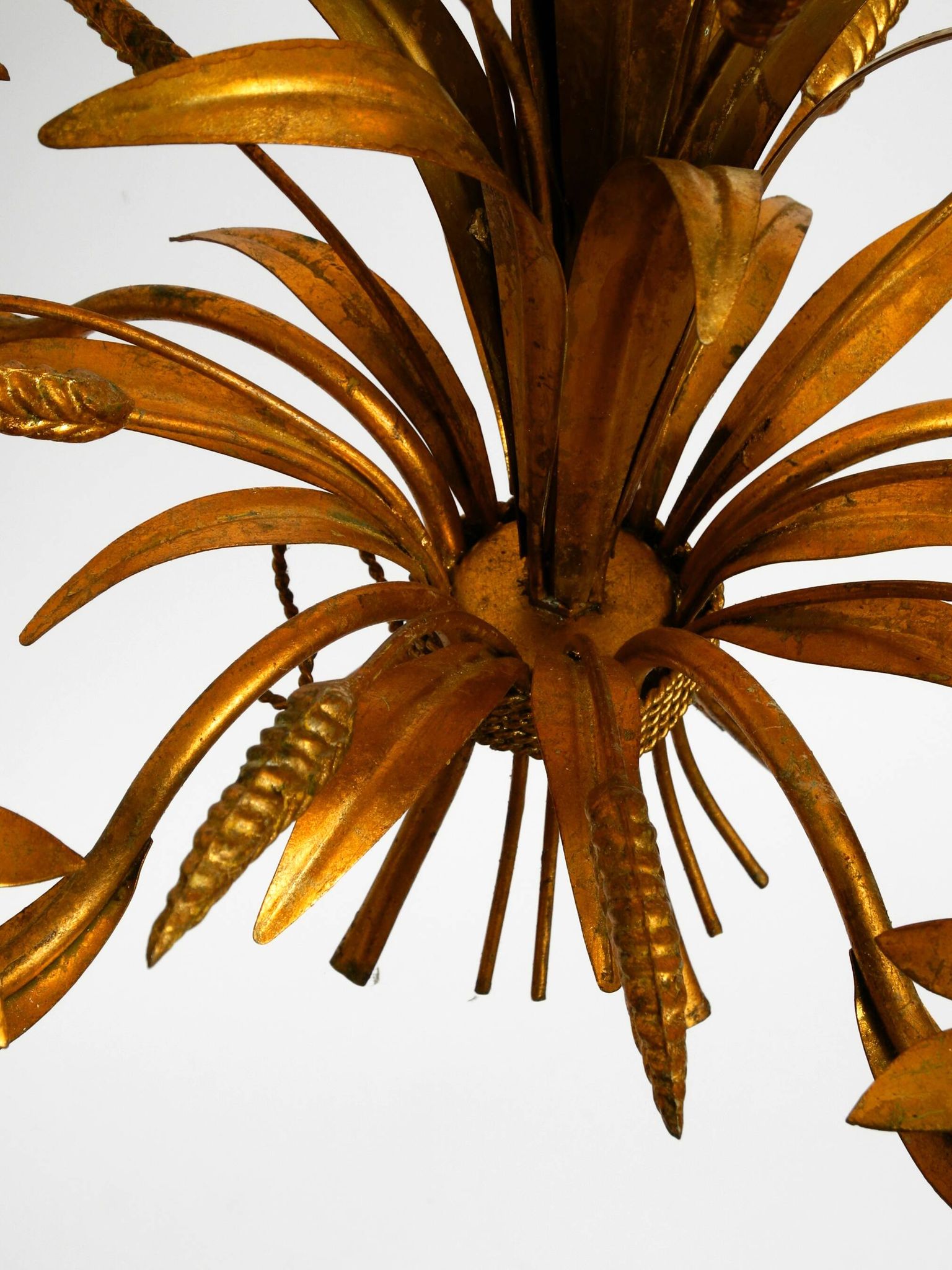 Beautiful 1970s gold-plated 5-arm tall metal chandelier by Hans Kögl