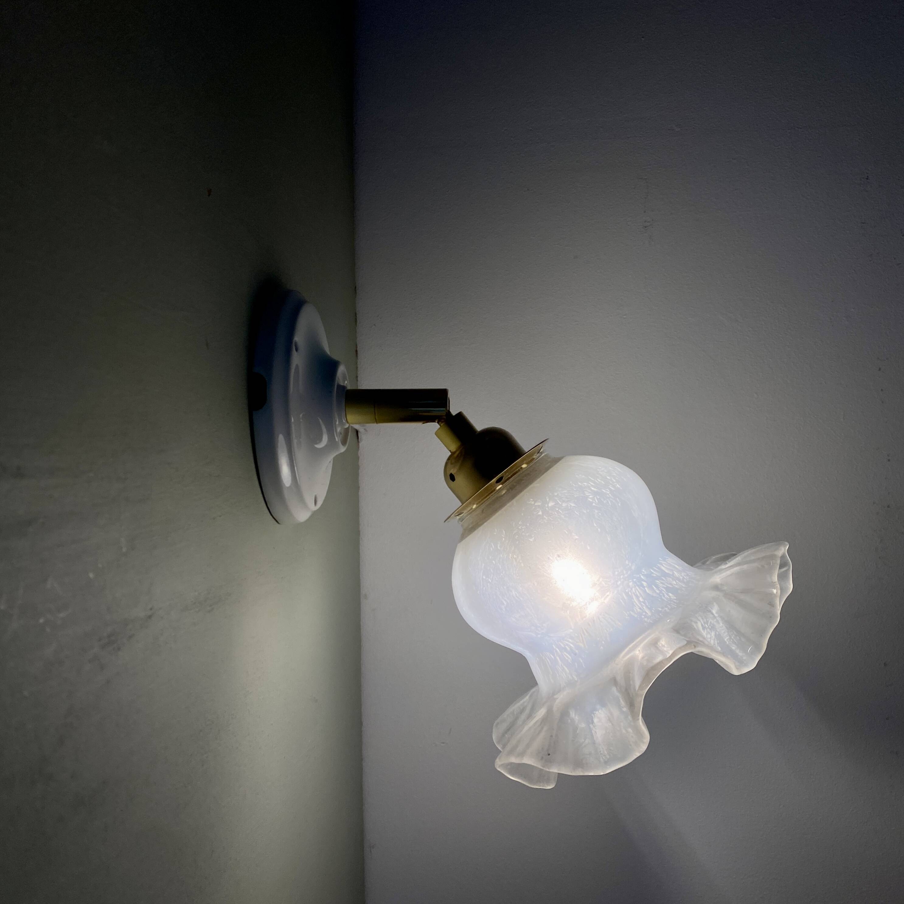 Vintage tulip wall lamp in white opaline