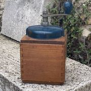 Peugeot Freres coffee grinder in wood and vintage blue metal