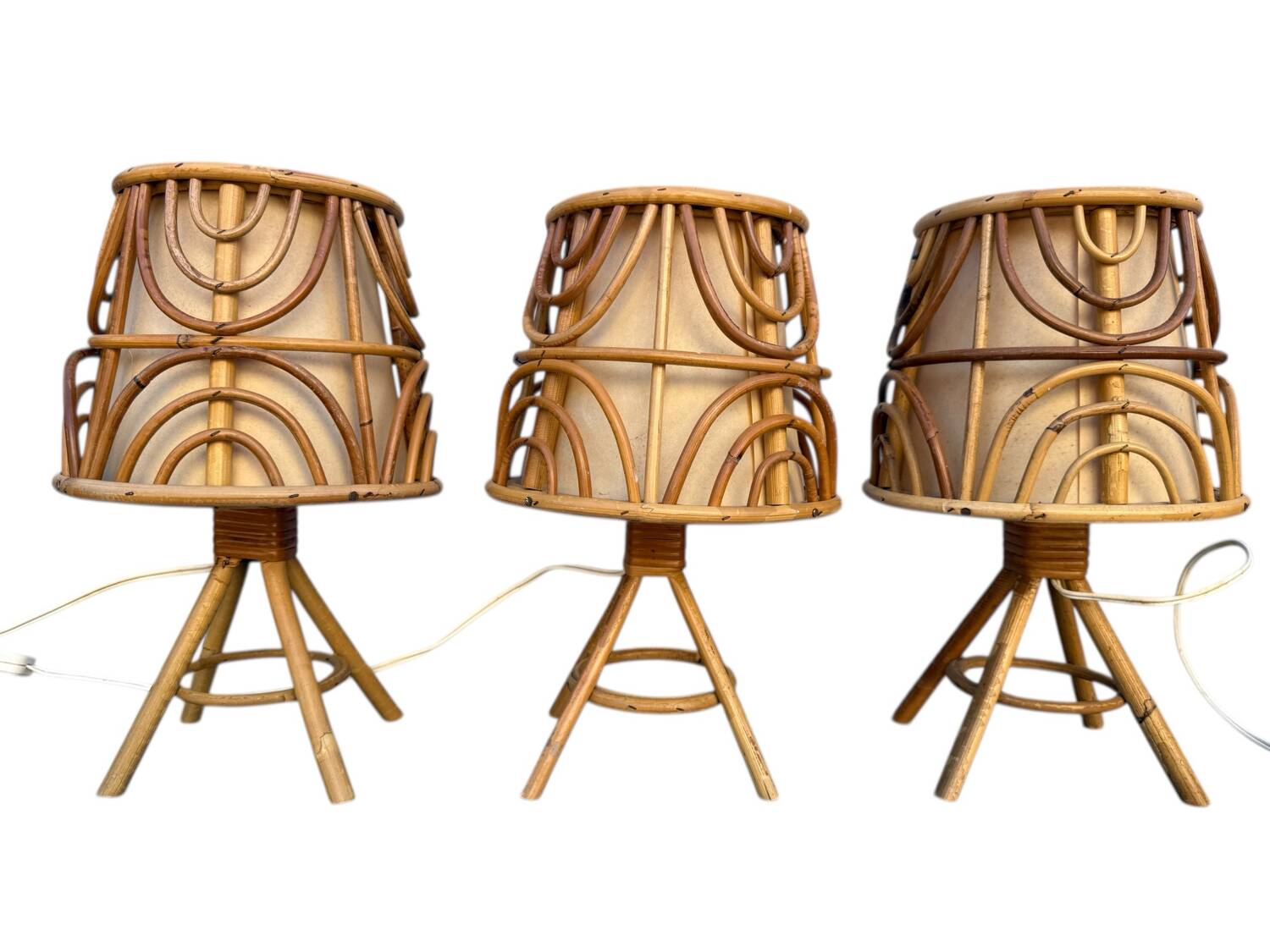 Set of 3 rattan lamps from the 1960s France