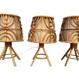 Set of 3 rattan lamps from the 1960s France
