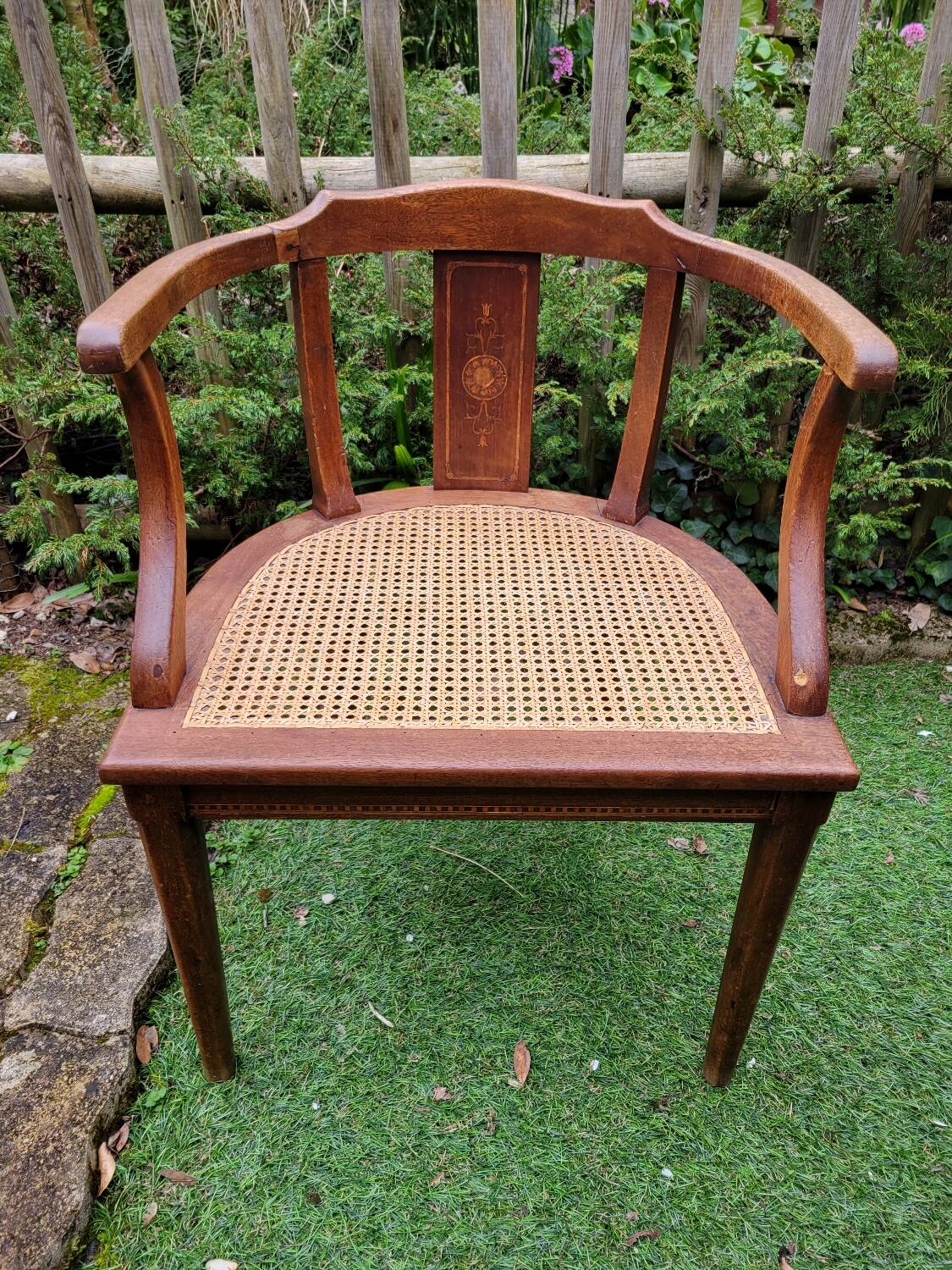 Wooden and cane office chair
