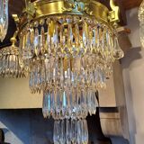 Lustre à pampilles ancien cristal est bronze époque XIXeme