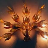 Monumental Vintage Wall Lamp with Golden Leaf Decor by Hans Kögl, 1960s