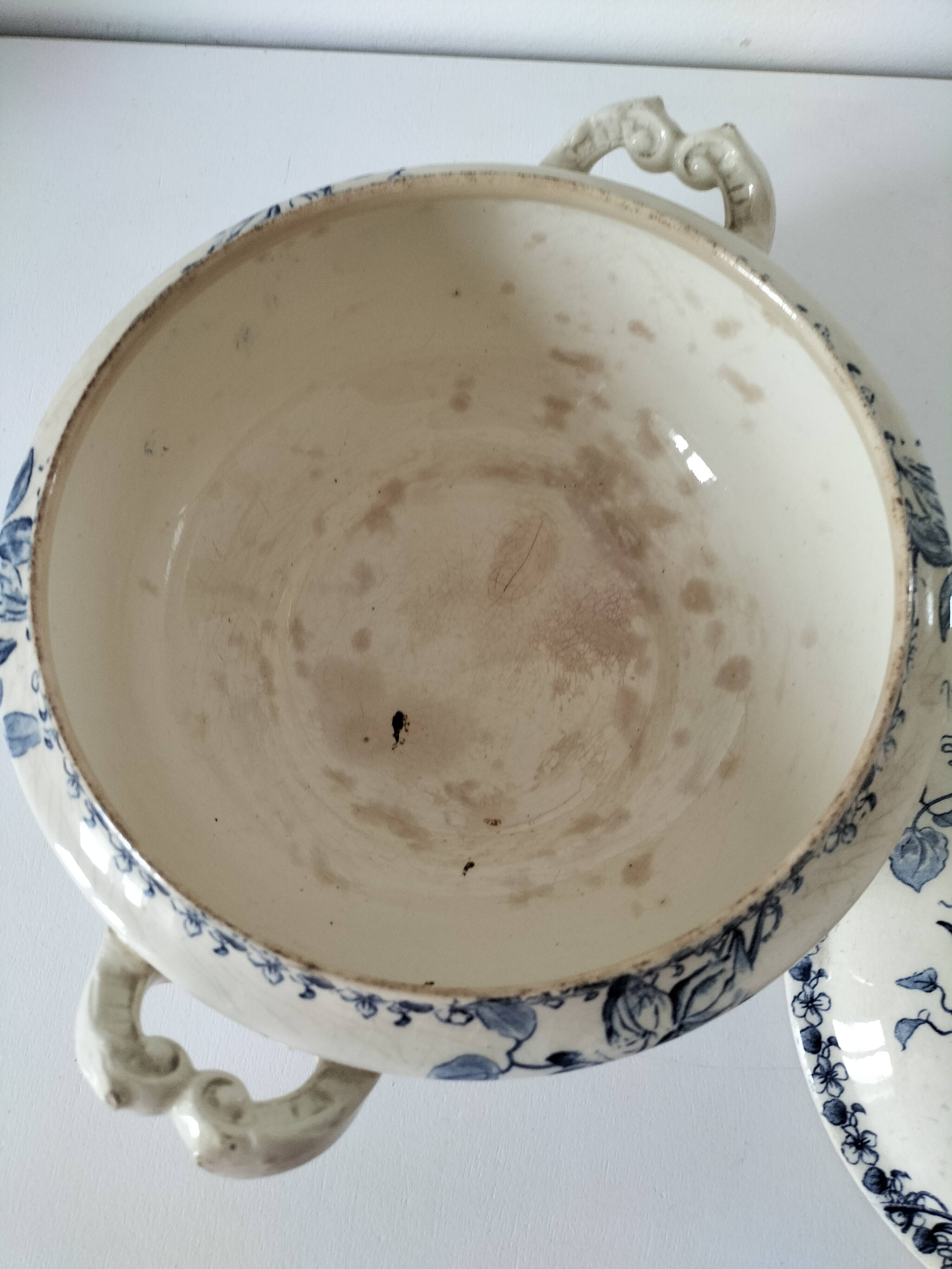 Antique ironstone tureen – Bordeaux MGB – blue floral decoration