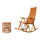 Mid-century bamboo and brass rocking chair and side table from fm, 1950s, set of 2.