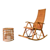 Rocking chair et table d’appoint en bambou de FM, années 1950
