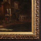 Grand tableau de paysage italien avec personnages du XVIIIe siècle