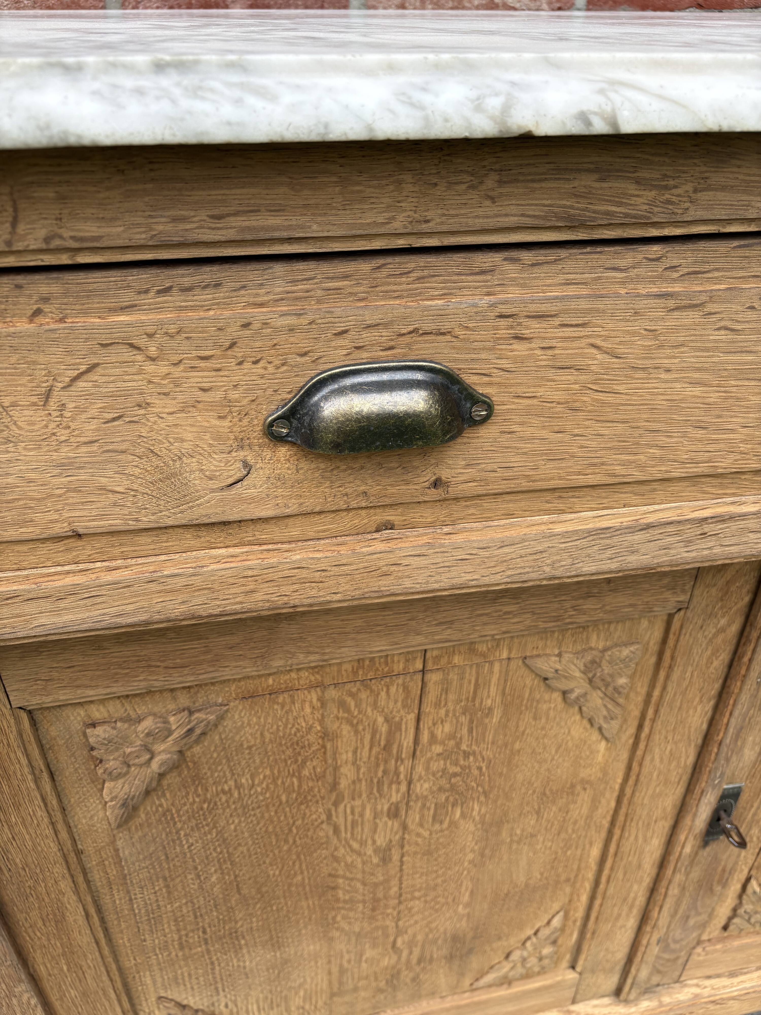 Antique Parisian buffet in oak and Carrara marble