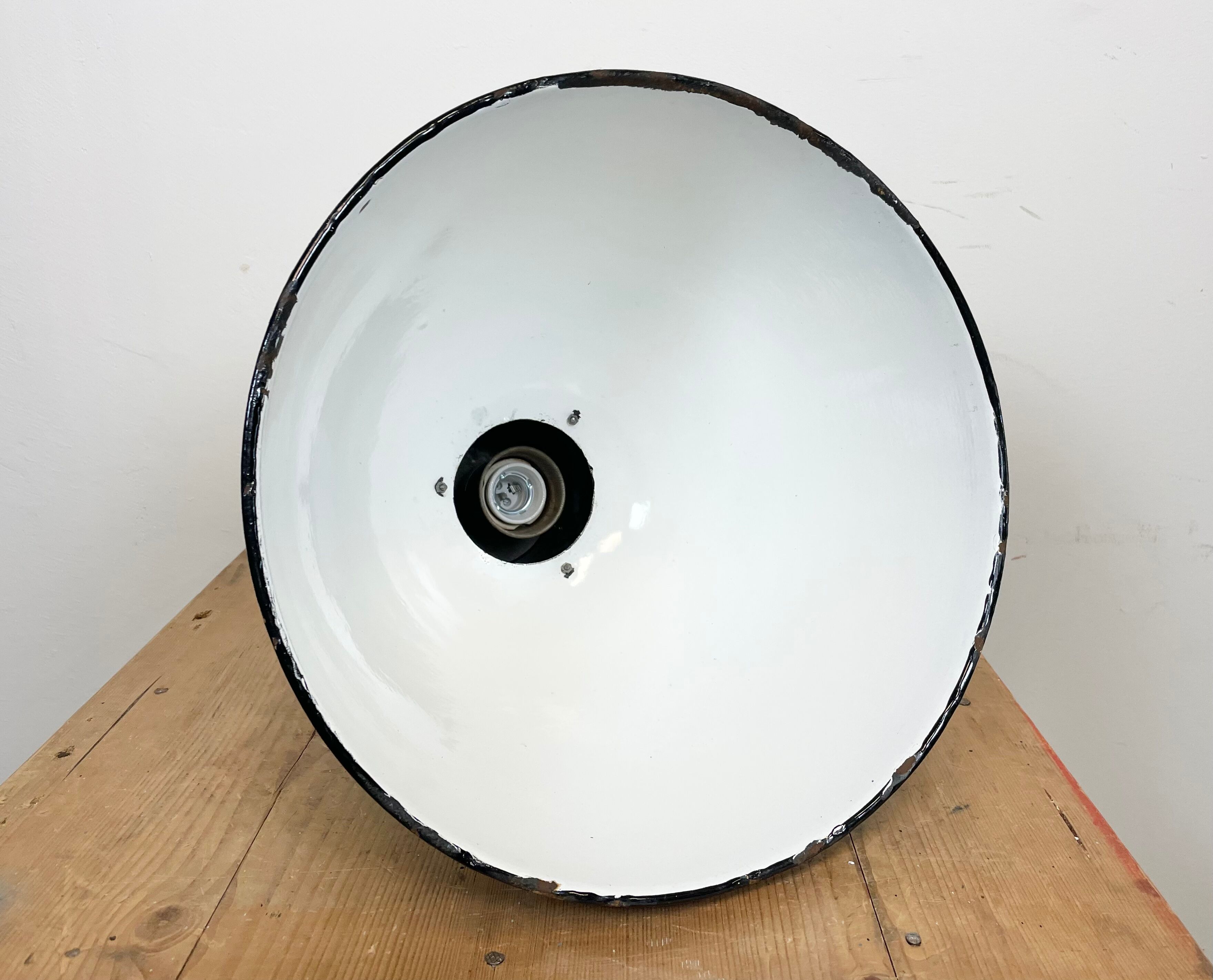 Industrial bauhaus black enamel pendant lamp, 1930s