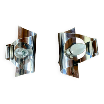 Pair of vintage chrome wall lights, circa 70's