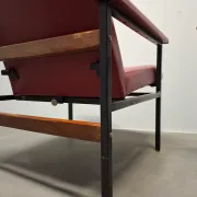 Ensemble de 3 fauteuils rouges de style mid-century moderne, Tchécoslovaquie, années 1970.