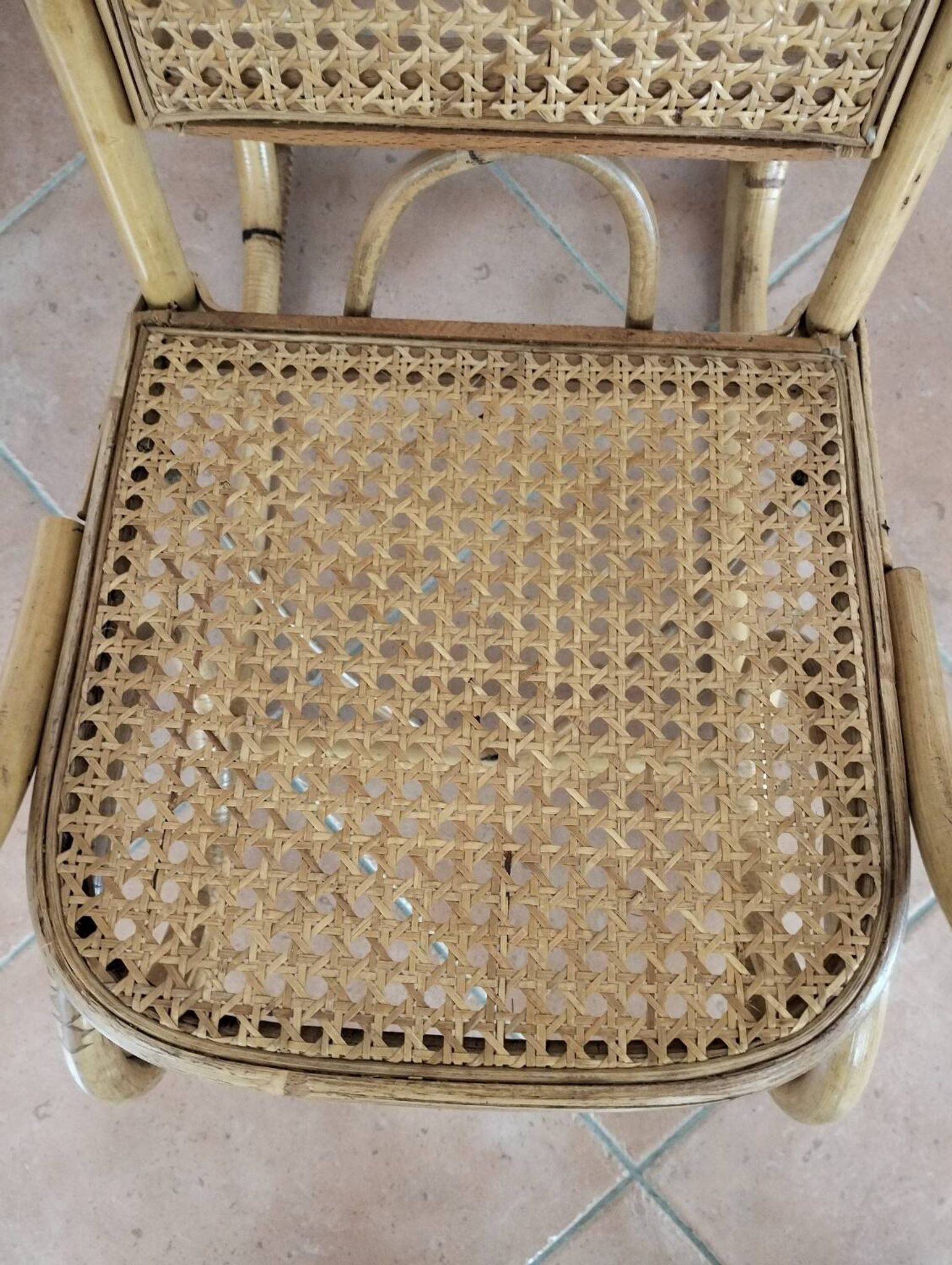 Child's rocking chair in bamboo and cane