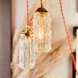 Walking lamp suspension tulip vintage pressed glass 70s