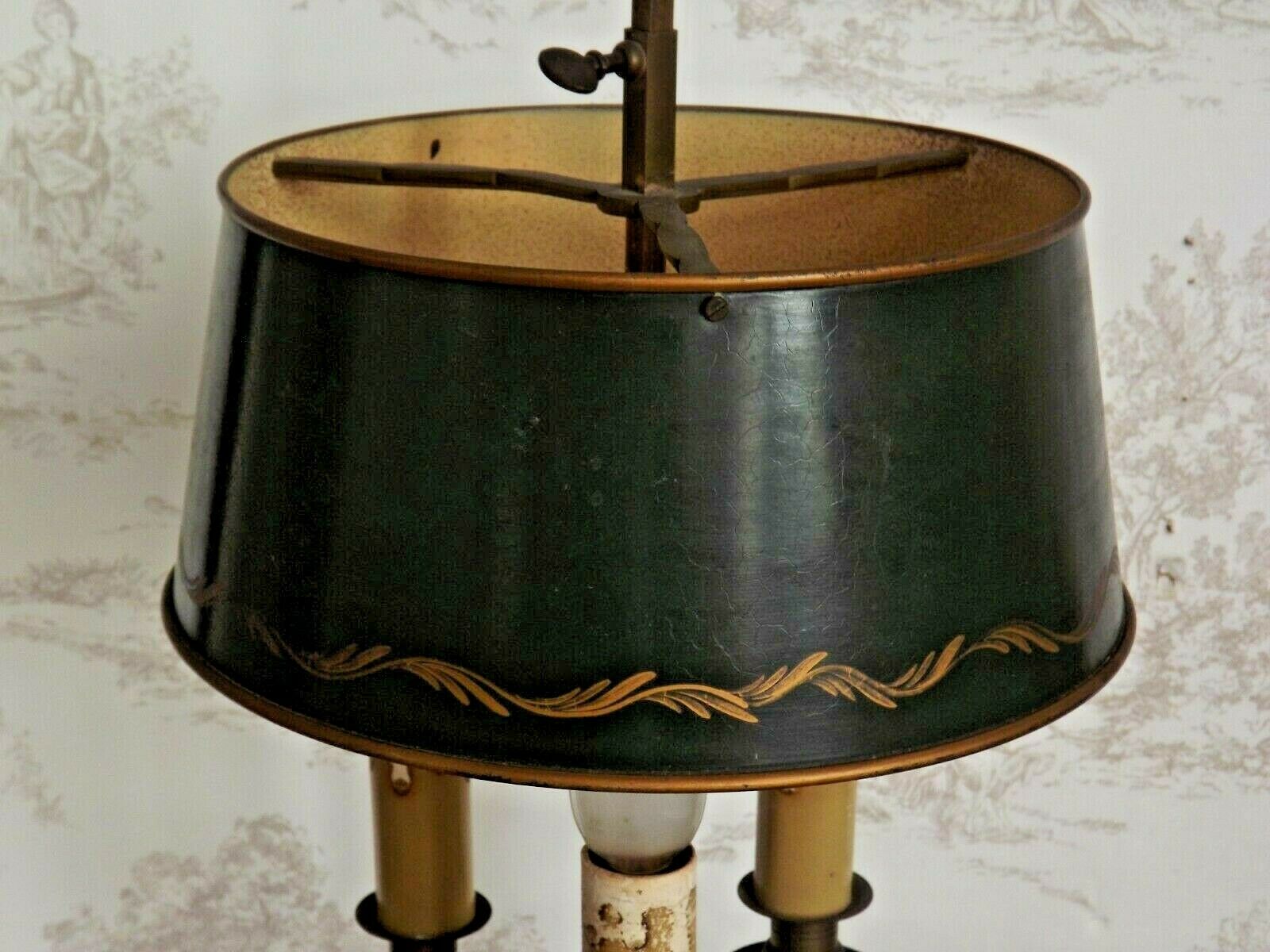 French empire style brass bouillotte table lamp green crackle effect shade
