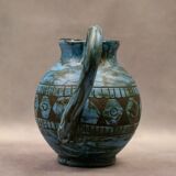 Blue ceramic pitcher with frieze by Jérôme Massier – Vallauris