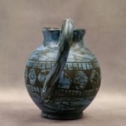 Blue ceramic pitcher with frieze by Jérôme Massier – Vallauris