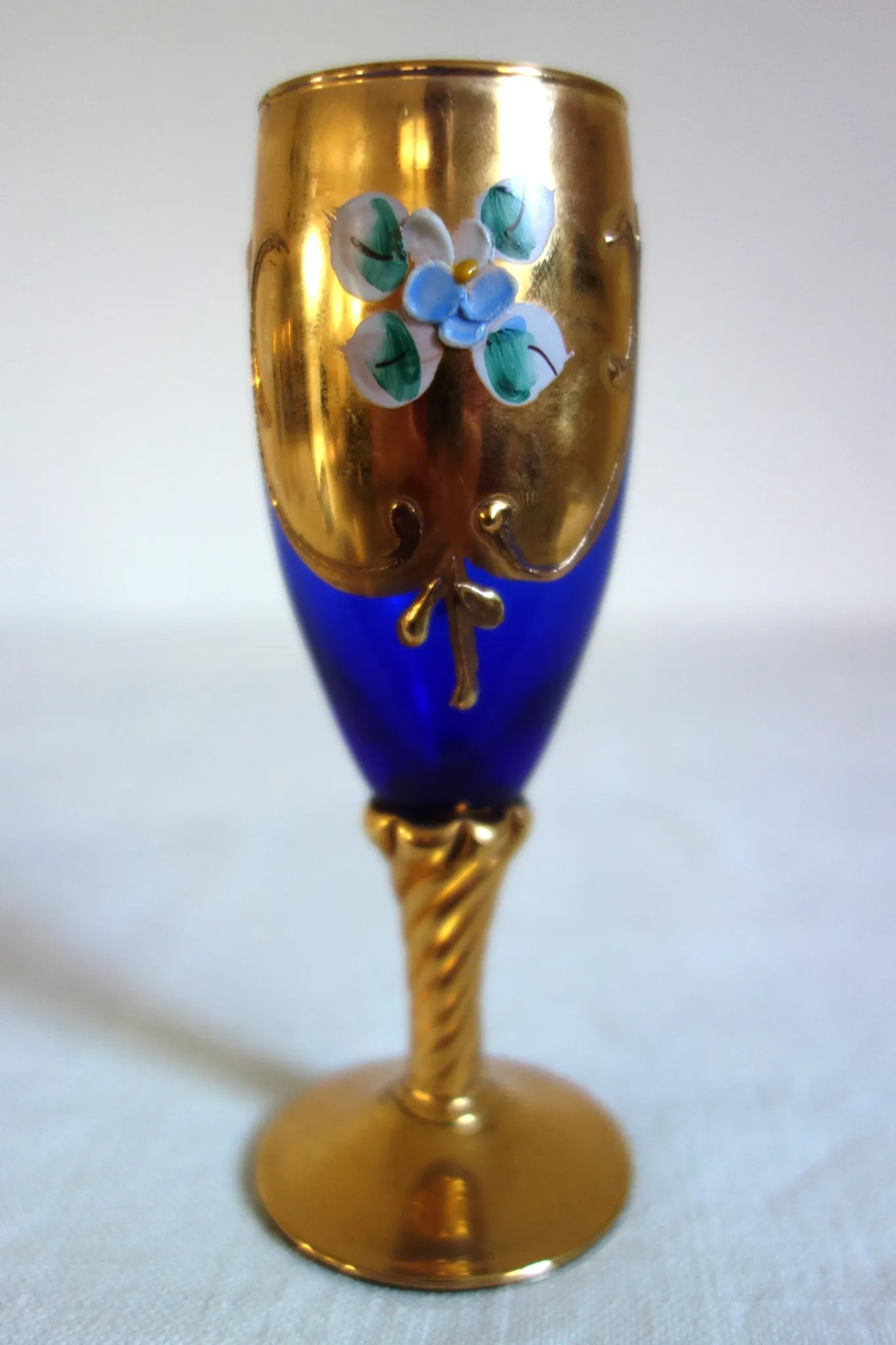 6 vintage cobalt blue and gold Murano aperitif glasses