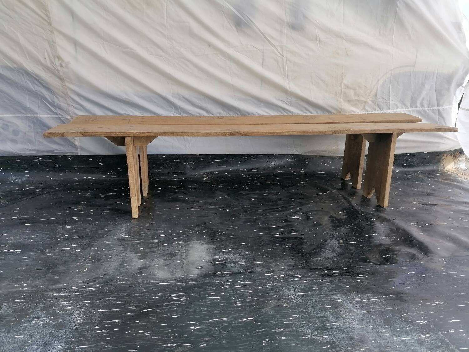 Pair of wooden farm benches