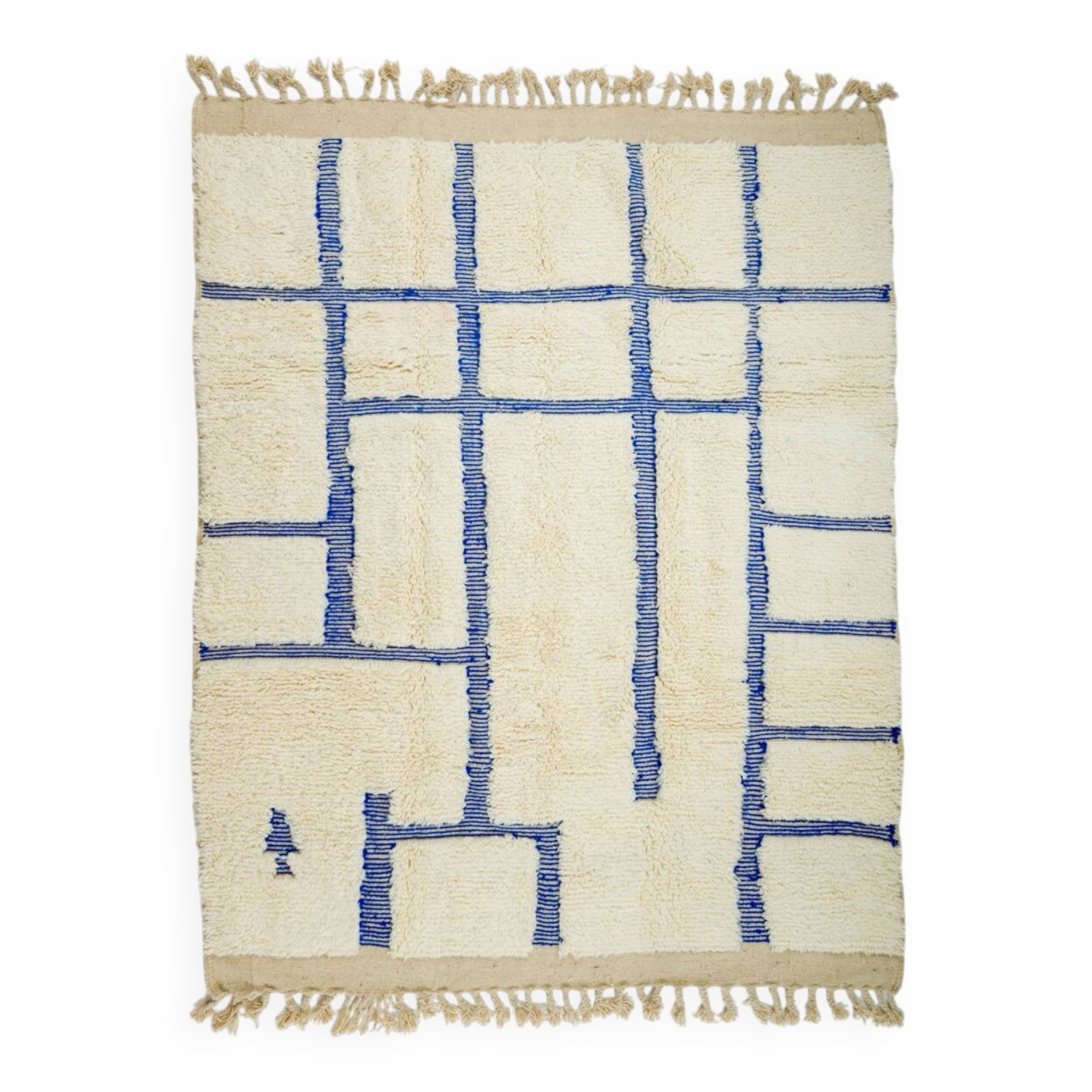 White and blue Klein Beni Ouarain Moroccan rug