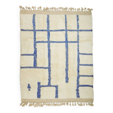 White and blue Klein Beni Ouarain Moroccan rug