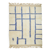 Tapis marocain Beni Ouarain blanc et bleu Klein