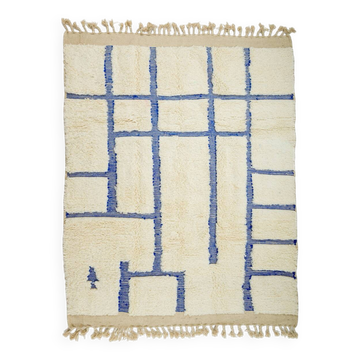 White and blue Klein Beni Ouarain Moroccan rug