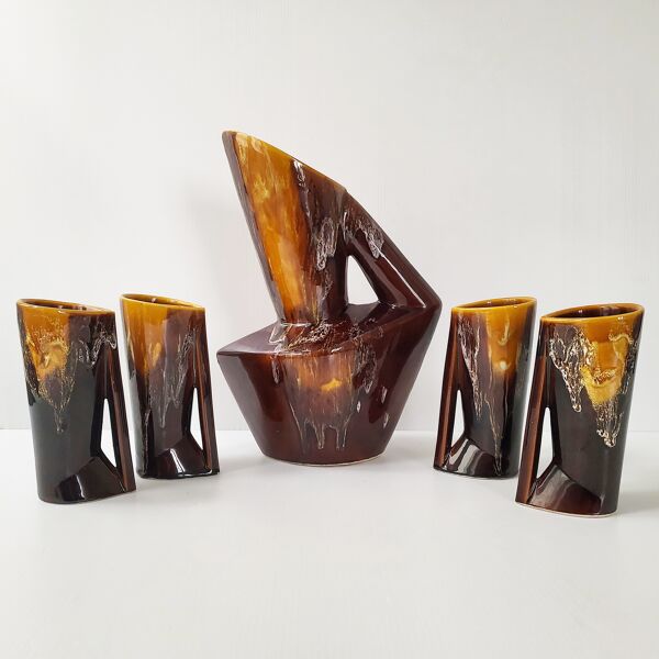 Carafe & verres modernistes vintage